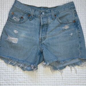 Classic Light Blue Distressed Jean Shorts